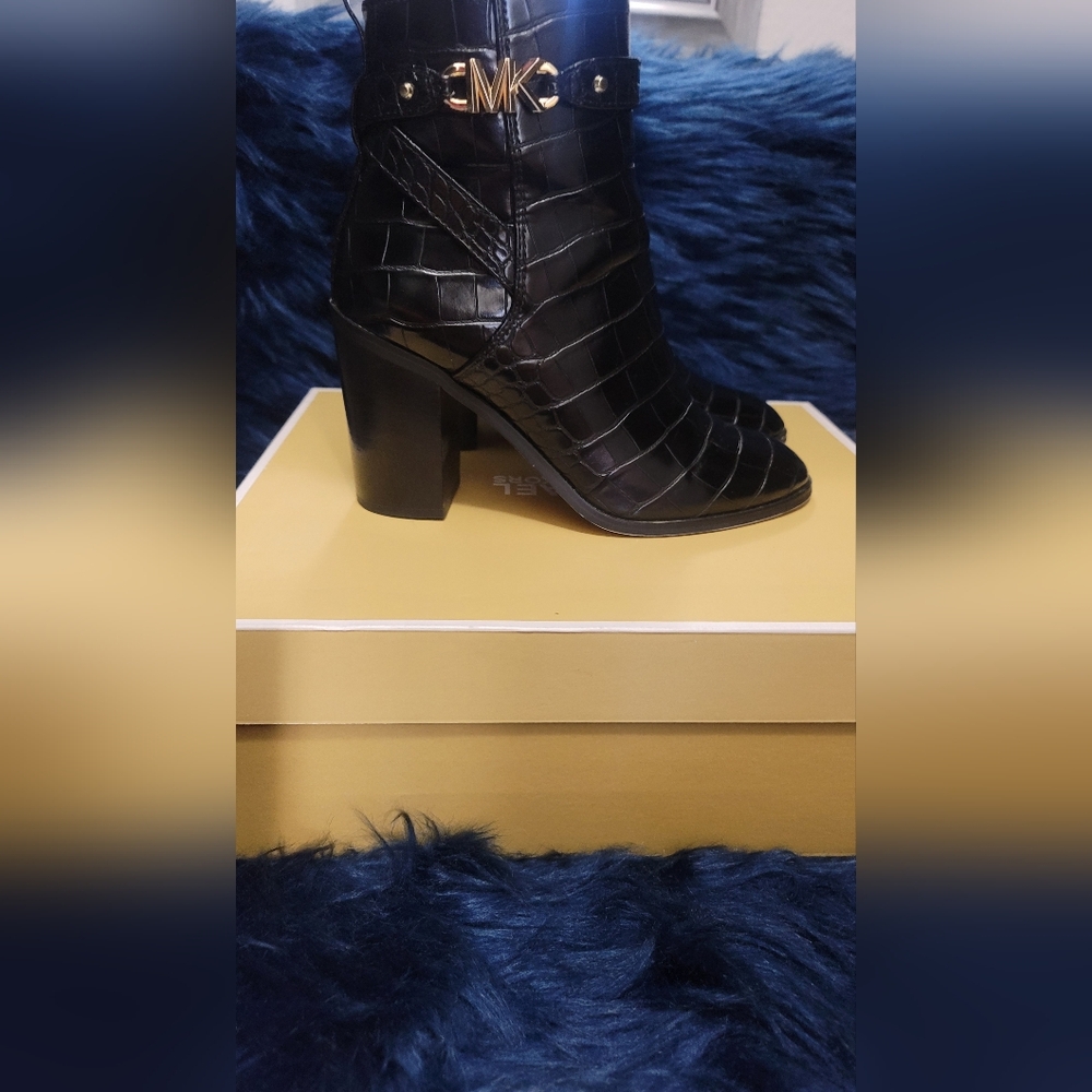 Michael Kors Black Croc-Embossed Heeled Boots